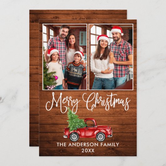 おもしろい書道クリスマスウッドレッドトラック2写真 シーズンカード (正面/裏面)