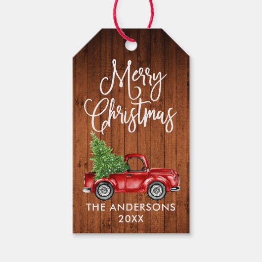 おもしろい書道クリスマスウッドヴィンテージトラック ギフトタグ (正面)