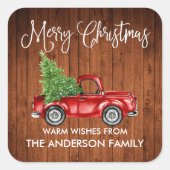 おもしろい書道クリスマスウッドヴィンテージトラック スクエアシール (正面)