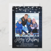 おもしろい書道クリスマスブルーウッドライトフォト シーズンカード (正面)