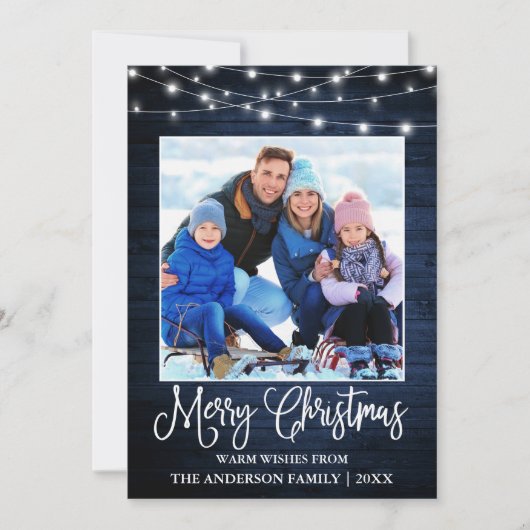 おもしろい書道クリスマスブルーウッドライトフォト シーズンカード (正面)