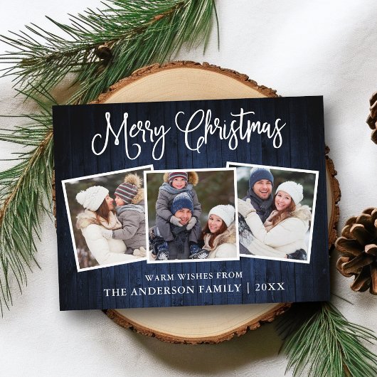 おもしろい書道クリスマスブルーウッド3写真ポスト ポストカード