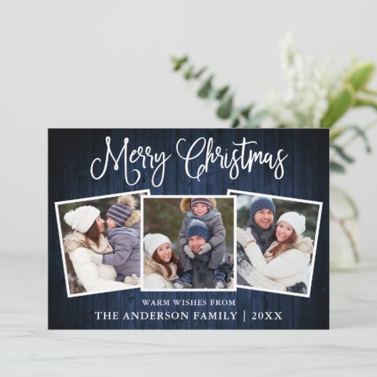 おもしろい書道クリスマスブルーウッド3写真 シーズンカード (スタンド正面)