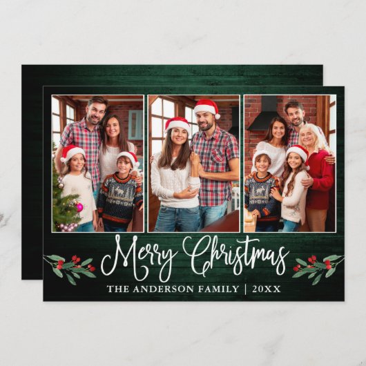 おもしろい書道クリスマスホリーグリーンウッド写真 シーズンカード (正面/裏面)