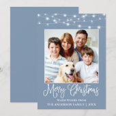 おもしろい書道クリスマスライトフォトブルー シーズンカード (正面/裏面)