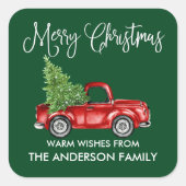 おもしろい書道クリスマスヴィンテージトラックグリーン スクエアシール (正面)