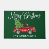 おもしろい書道クリスマスヴィンテージトラックグリーン ドアマット (正面)
