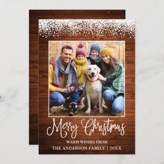 おもしろい書道クリスマス雪の上にフォトウッド シーズンカード (正面/裏面)