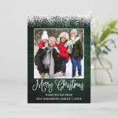 おもしろい書道クリスマス雪の上に緑の木 シーズンカード (スタンド正面)