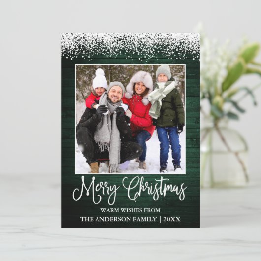 おもしろい書道クリスマス雪の上に緑の木 シーズンカード (スタンド正面)