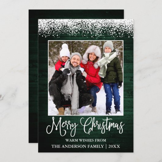 おもしろい書道クリスマス雪の上に緑の木 シーズンカード (正面/裏面)