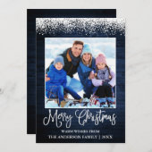 おもしろい書道クリスマス雪の上に青い木 シーズンカード (正面/裏面)