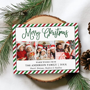 おもしろい書道クリスマス3写真グリッターストライプ ポストカード