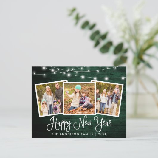 おもしろい書道グリーンウッドライト3写真新年 ポストカード (スタンド正面)