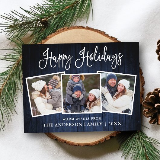 おもしろい書道ブルーウッド3フォトホリデー ポストカード