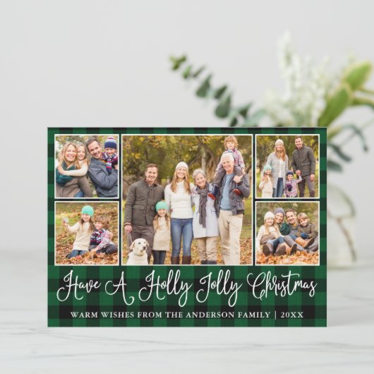 おもしろい書道ホリーすてきクリスマスグリーンプレイド シーズンカード (スタンド正面)