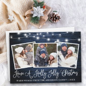 おもしろい書道ホリーすてきクリスマスブルー木材 シーズンカード