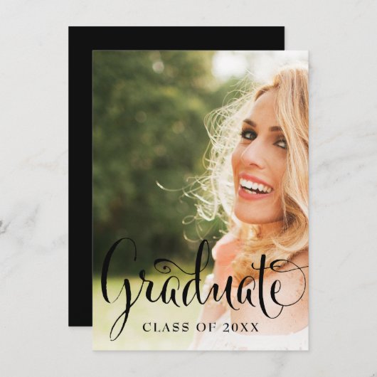 おもしろい書道モノクロ写真卒業 招待状 (正面/裏面)