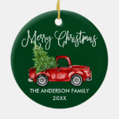 おもしろい書道ヴィンテージトラッククリスマスグリーン セラミックオーナメント (裏面)