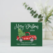 おもしろい書道ヴィンテージトラックツリークリスマスグリーン ポストカード (スタンド正面)