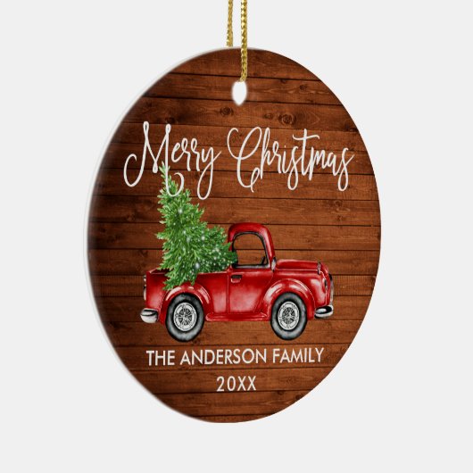 おもしろい書道ヴィンテージレッドトラックウッドクリスマス セラミックオーナメント (右)