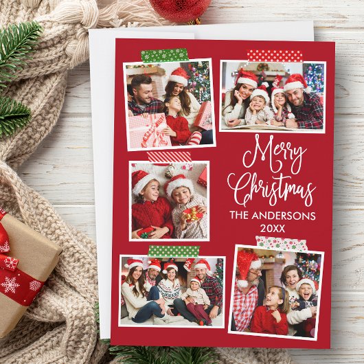 おもしろい書道楽しいクリスマスクラフトテープレッド シーズンカード