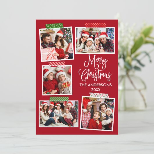 おもしろい書道楽しいクリスマスクラフトテープレッド シーズンカード (スタンド正面)