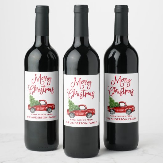 おもしろい書道赤メリークリスマスヴィンテージトラック ワインラベル (ボトル)