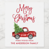 おもしろい書道赤メリークリスマスヴィンテージトラック ワインラベル (シングルラベル)
