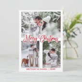 おもしろい書道赤3フォトカップルのクリスマス シーズンカード (スタンド正面)