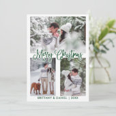 おもしろい書道3フォトカップルのクリスマスグリーン シーズンカード (スタンド正面)