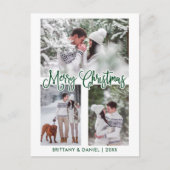 おもしろい書道3フォトカップルのクリスマスグリーン ポストカード (正面)