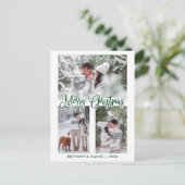 おもしろい書道3フォトカップルのクリスマスグリーン ポストカード (スタンド正面)