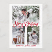 おもしろい書道3フォトカップルのクリスマスレッド ポストカード (正面)