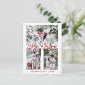 おもしろい書道3フォトカップルのクリスマスレッド ポストカード (スタンド正面)