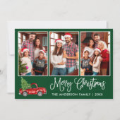 おもしろい書道3フォトグリーンクリスマスレッドトラック シーズンカード (正面)