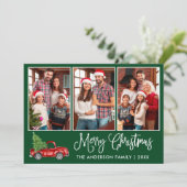 おもしろい書道3フォトグリーンクリスマスレッドトラック シーズンカード (スタンド正面)