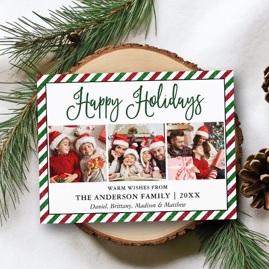 おもしろい書道3フォトホリデーグリッターストライプ ポストカード