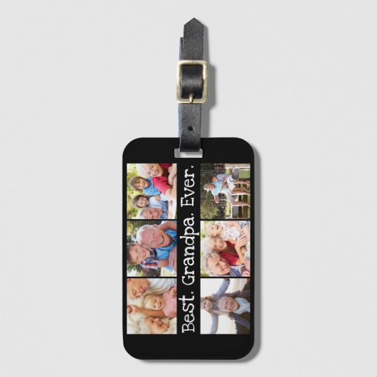 おもしろい最高のおじいちゃん – 6枚の写真コラージュ ラゲッジタグ (正面縦)