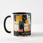 おもしろい最高のカラフル顔ワールドの猫のママ マグカップ (左)