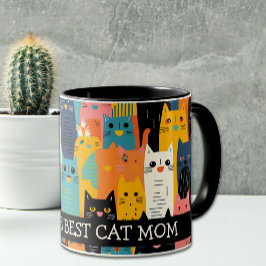 おもしろい最高のカラフル顔ワールドの猫のママ マグカップ