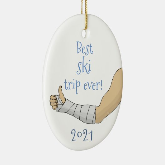 おもしろい最高のスキー旅行!ギプスで腕を折る セラミックオーナメント (右)