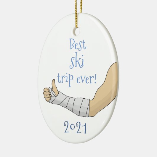 おもしろい最高のスキー旅行!ギプスで腕を折る セラミックオーナメント (左)
