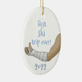 おもしろい最高のスキー旅行!ギプスの中で腕が折れる セラミックオーナメント (右)