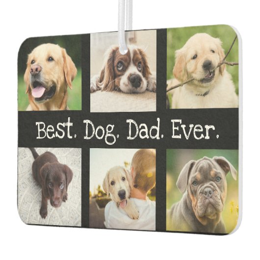おもしろい最高のドッグパパEver 6 Photo Collage白黒 カーエアーフレッシュナー (左)