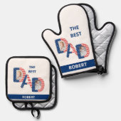 おもしろい最高のパパ2枚の写真名Red WhiteとBlue 鍋つかみ&鍋敷きセット (正面/裏面)