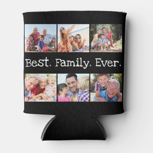 おもしろい最高のファミリ写真パーソナライズされたコラージブラックC 缶クーラー (正面)