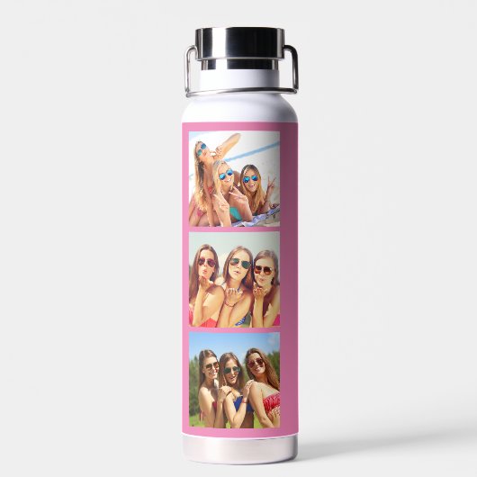 おもしろい最高のフレンズ引用文3フォトコラージュピンク ウォーターボトル (背面)