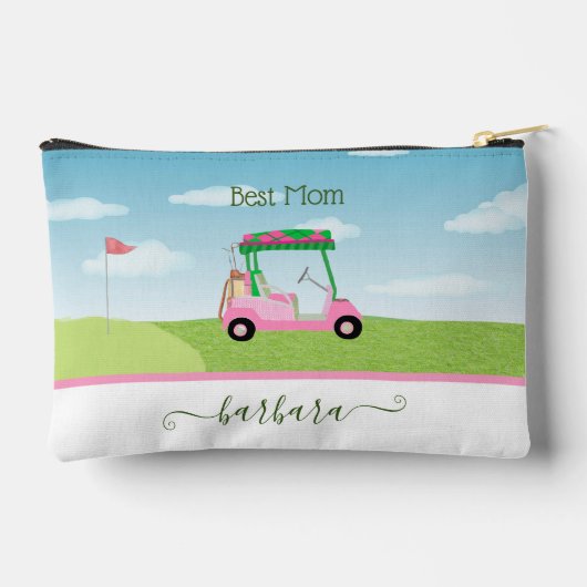 おもしろい最高のママピンクゴルフカートパーソナライズされた名 アクセサリーポーチ (裏面)
