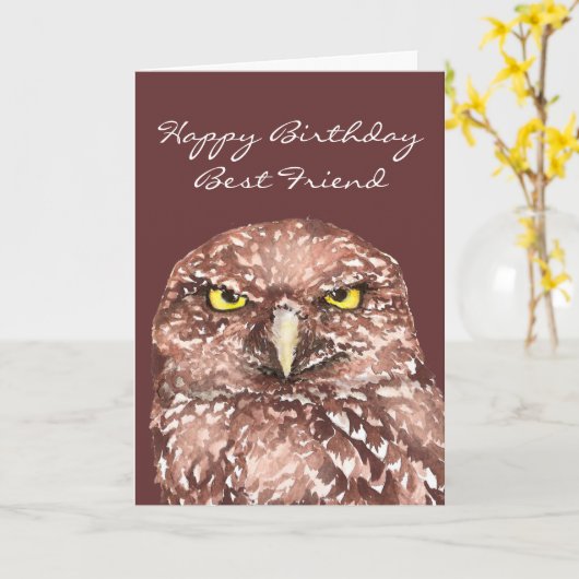 おもしろい最高の友が老誕生日穴掘りフクロウを得る カード (黄色い花)